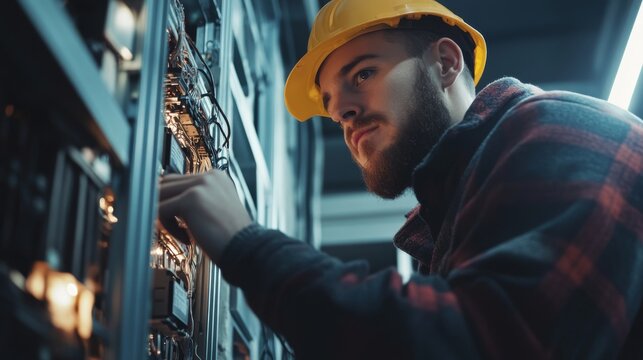 A technician performing routine maintenance on electrical systems in a commercial building, ensuring everything operates smoothly,