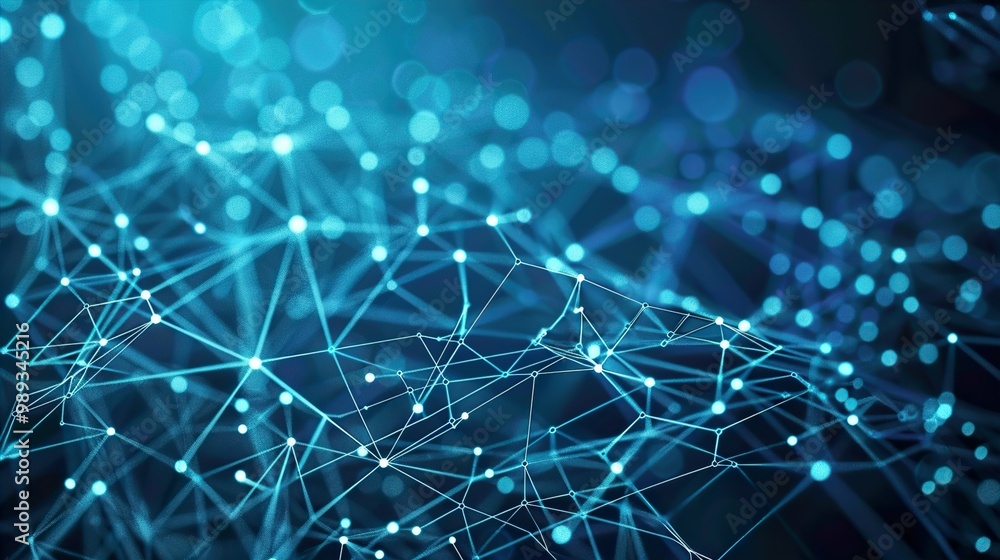 Wall mural abstract blue network connection - digital technology background