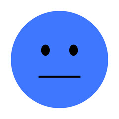 A simple blue circle with black dot eyes and a straight line mouth symbolizes a neutral or indifferent face. Ideal for expressing calm emotions, simplicity, emojis, digital communication, and