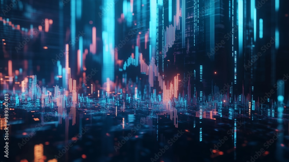 Poster abstract digital landscape with glowing data visualization patterns representing modern technology a