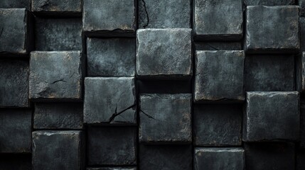 A wall made of black bricks with a rough texture