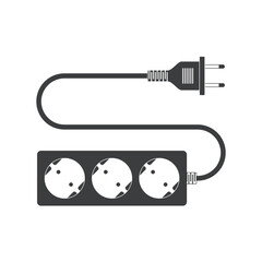 Extension cable cord isolated on white background. Electrical triple white plastic power socket strip and plug.