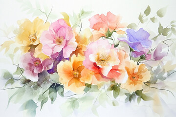 This beautiful watercolor flower arrangement elements