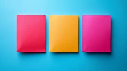 Fototapeta premium Three colorful sticky notes are arranged in a row on a blue background