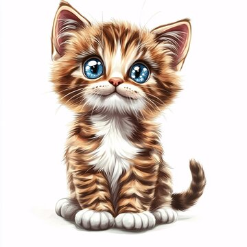 Cute Pixie Bob Cat Illustration on White Background