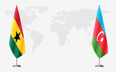 Ghana and Azerbaijan flags for official meeting against background of world map.
