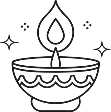 diya lamp burning, black and white clip art preview