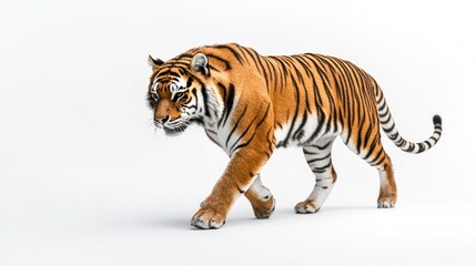 Obraz premium Majestic Tiger Walking on a White Background