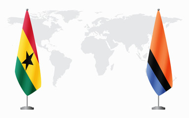 Ghana and Chagos Islands flags for official meeting against background of world map.