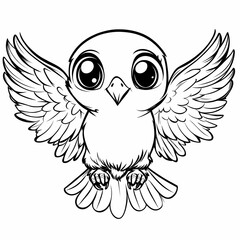 Cute Cartoon Bird Illustration with Big Eyes and Spread Wings
