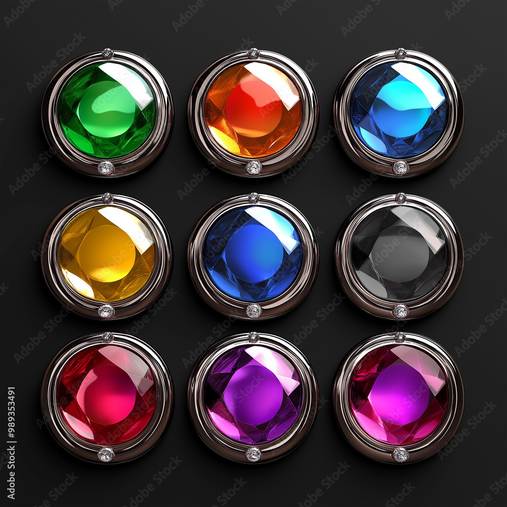 Wall mural asset of colorful glossy buttons for game element, illustration