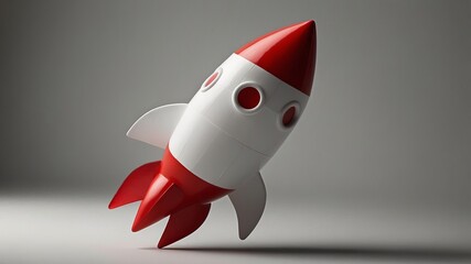 Red and white toy rocket on display