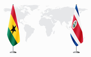 Ghana and Costa Rica flags for official meeting against background of world map.