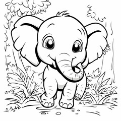 Fototapeta premium Cute Baby Elephant Illustration for Coloring Book