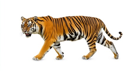 Obraz premium Bengal Tiger Walking on White Background