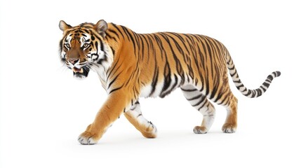 Obraz premium Bengal Tiger Walking on White Background