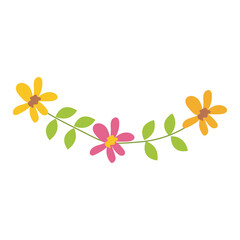 Flowers garland in pot in flat design. Blossoms decoration for festival. Vector illustration isolated.