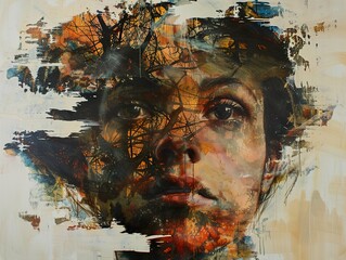 Abstract Portrait of a Woman with Forest Elements