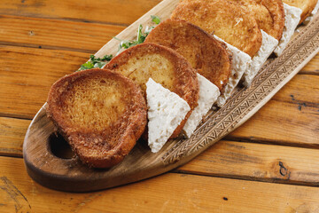 A selection of toasted bread slices