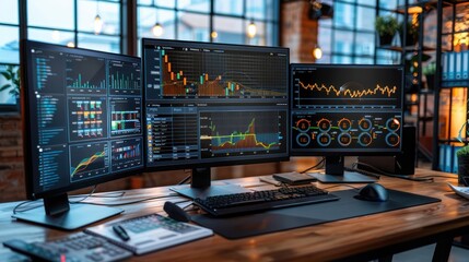 Financial Data Analysis on Three Monitors
