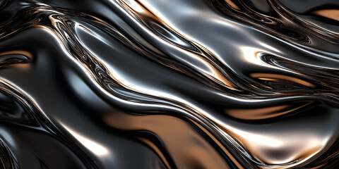 Silver metallic liquid texture. abstract background in the form of liquid shiny metal. glossy chrome texture. 3D rendering