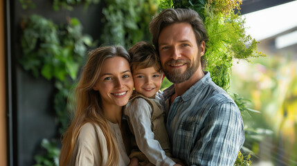 Fototapeta premium Happy family enjoying time together in a green indoor garden
