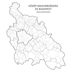 Administrative Map of Central Hungary Region (Közép-Magyarország) with Counties (Vármegyék), Districts (Járások), Municipalities (Télépülések) & Budapest Districts (Kerületek) 2024 - Hungary Vector