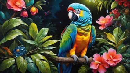 Fototapeta premium blue and yellow macaw ara created with generative AI software