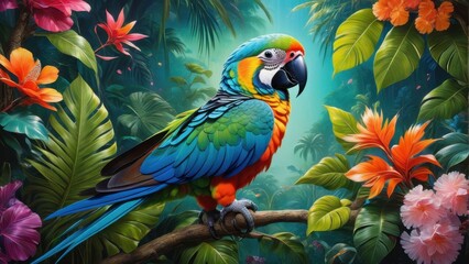 Obraz premium blue and yellow macaw ara created with generative AI software