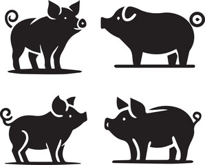 Pig silhouette, Pig icon, Pig vector, 