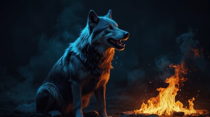 Fototapeta premium Wolf by the Fire