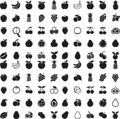 Delightful Collection of Black Silhouettes of Various Fruit Logotypes Against a Clean White Background