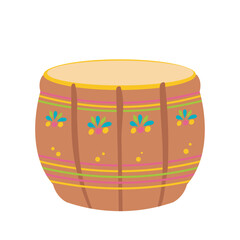 Diwali round drum in flat design. Traditional ornate music instrument. Vector illustration isolated.