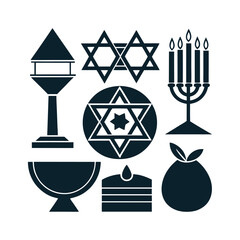 Hanukkah logo Icon Set, Hanukkah decorations silhouette vector art illustration isolated on a white background