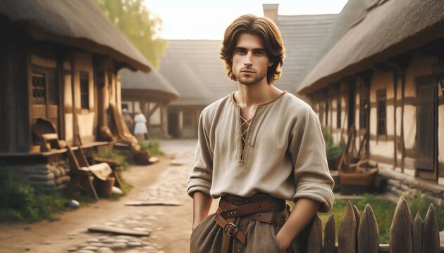 medieval guy in his village in europe
