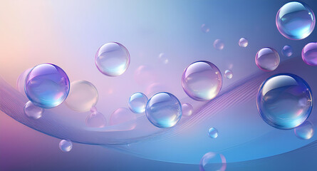 Naklejka premium minimalistic abstract background filled with translucent bubbles hovering over a soft, matte gradient of blue and purple