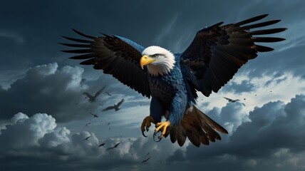 Obraz premium Majestic Bald Eagle Soaring Through Stormy Clouds