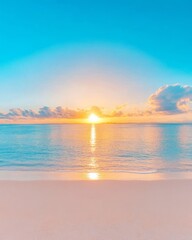 Fototapeta premium Golden Sunset Over Tranquil Beach Serene Dusk Setting with Vibrant Horizon Glow
