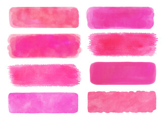 Collection of vector watercolor isolated paint brush strokes banners in pink colors