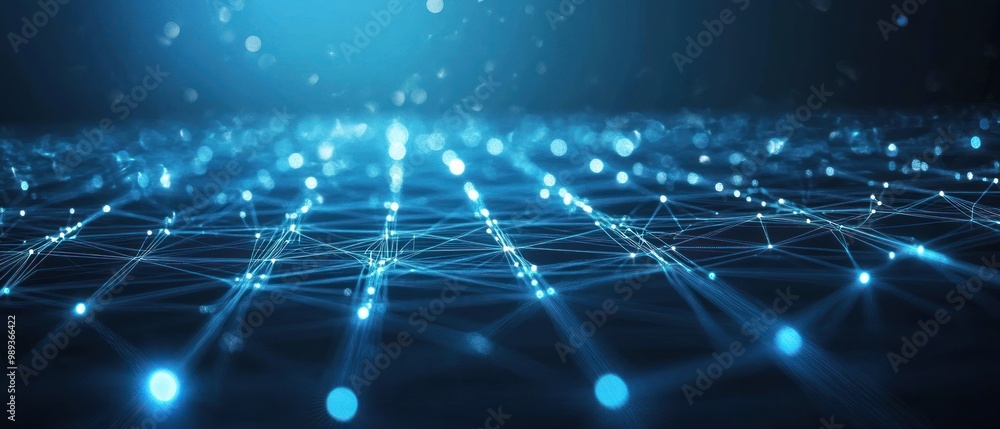 Poster abstract digital network grid with connected dots and lines and particles connected. technology back