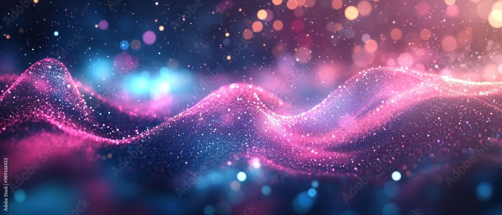 Poster abstract digital waves with glowing dots particles. technology background.