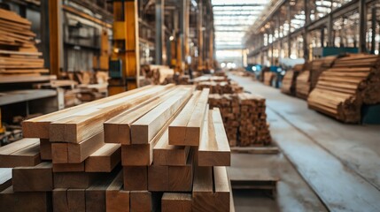 close up perspective lumber wood in the factory warehouse