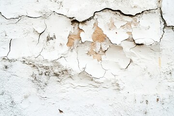 Obraz premium Cracked white plaster wall showing wear and decay