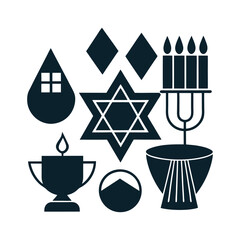 Hanukkah logo Icon Set, Hanukkah decorations silhouette vector art illustration isolated on a white background