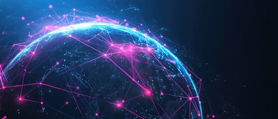 Obraz premium Futuristic digital global network connection with glowing nodes and lines.