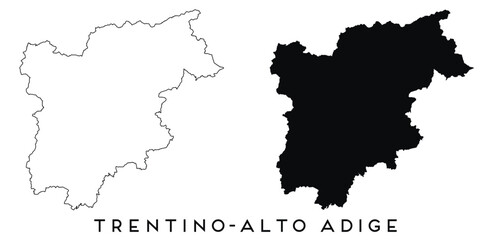 Trentino Alto Adige map outline and black silhouette vector