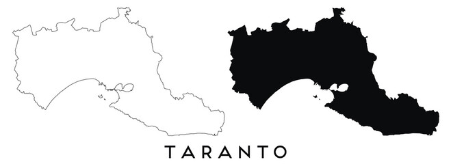 Obraz premium Taranto map outline and black silhouette vector