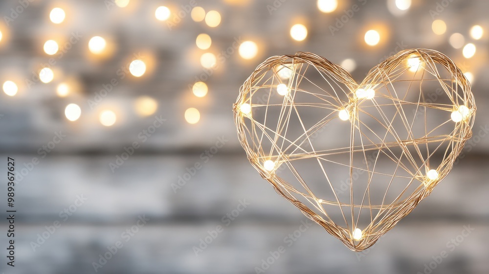 Poster a glowing heart of golden particles lights up a dark background, creating a captivating bokeh effect