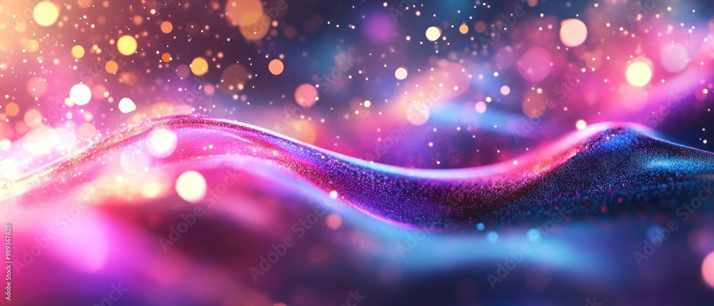Poster abstract digital waves with glowing dots particles. technology background.