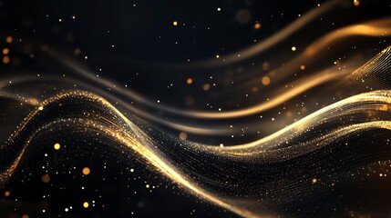 Fototapeta premium A stunning abstract image featuring flowing golden lines and shimmering particles against a dark backdrop.